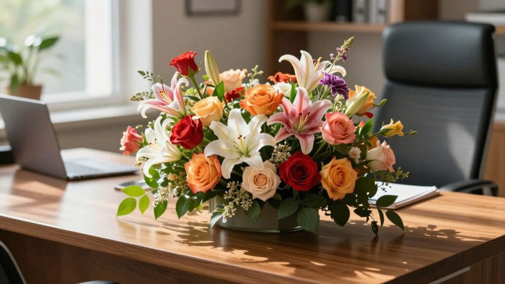 Corporate flowers on a desk